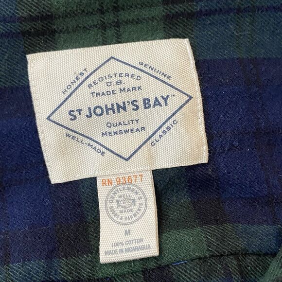 St Johns Bay Green Blue Button Down Up Long Sleeve Plaid Shirt Mens Size M - Picture 4 of 5